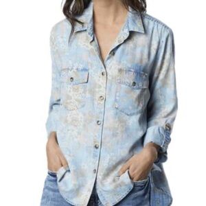 VINTAGE GOA Light Blue floral lace Button Down Shirt